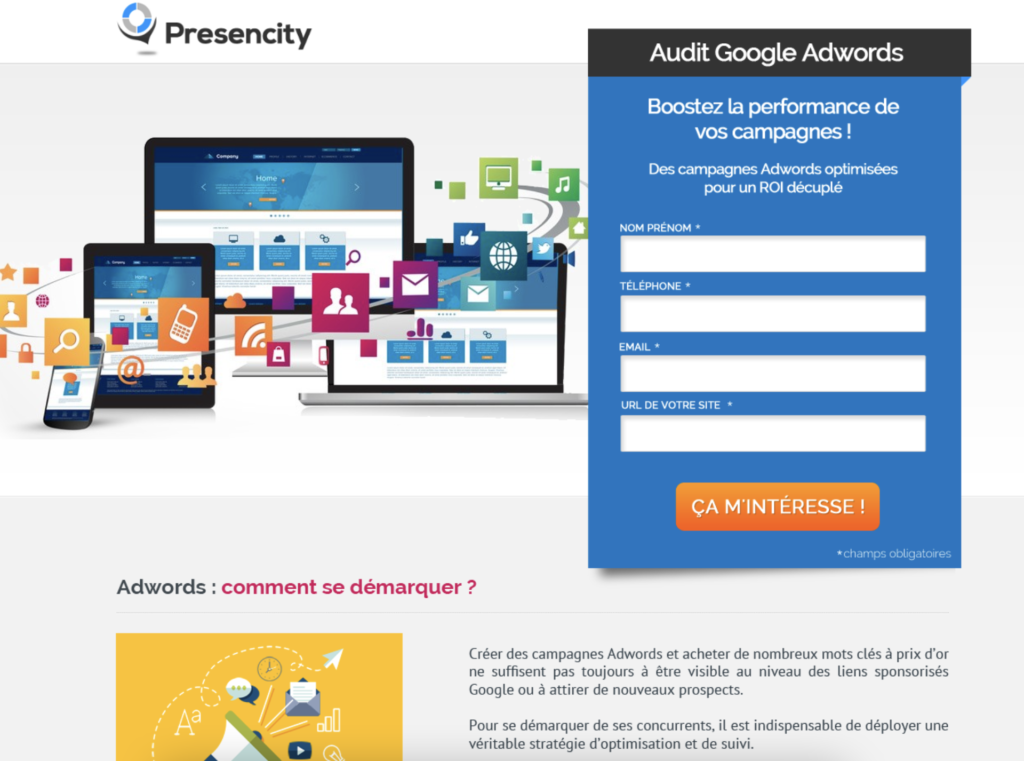 Photo d'écran d'une maquette comportant un formulaire, un logo et une section